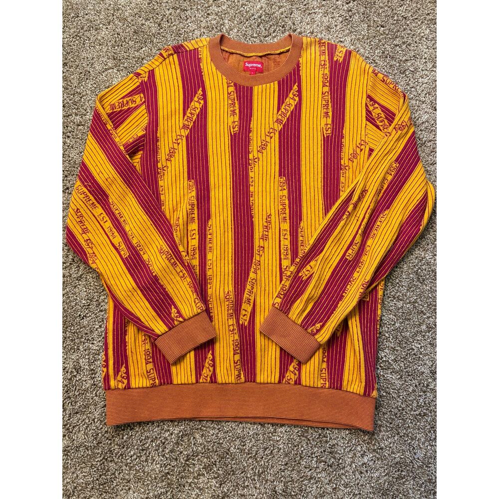 Supreme Textured Stripe Yellow Red Crewneck Mens Size Large